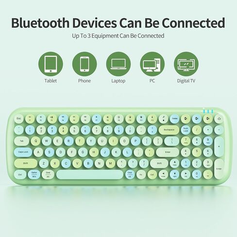 Wireless Bluetooth Typewriter Keyboard, 100 Keys Retro Round Keycap Colorful Mechanical Feel Membrane Office Candy Green Keyboard, for PC/Mac/Laptop/Tablet/Computer Windows (Forest Green) in Saudi Arabia