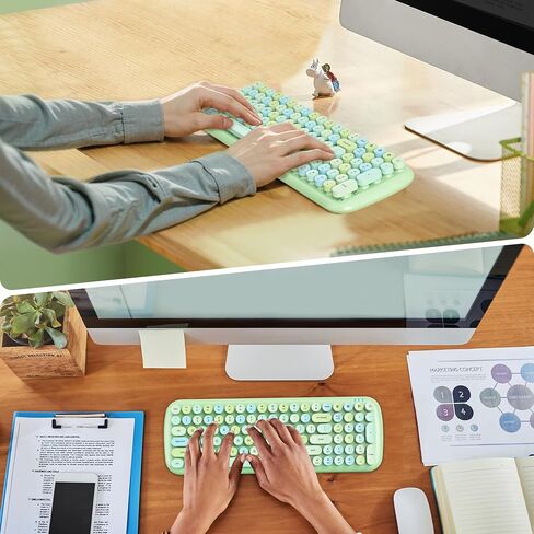 Wireless Bluetooth Typewriter Keyboard, 100 Keys Retro Round Keycap Colorful Mechanical Feel Membrane Office Candy Green Keyboard, for PC/Mac/Laptop/Tablet/Computer Windows (Forest Green) in Saudi Arabia