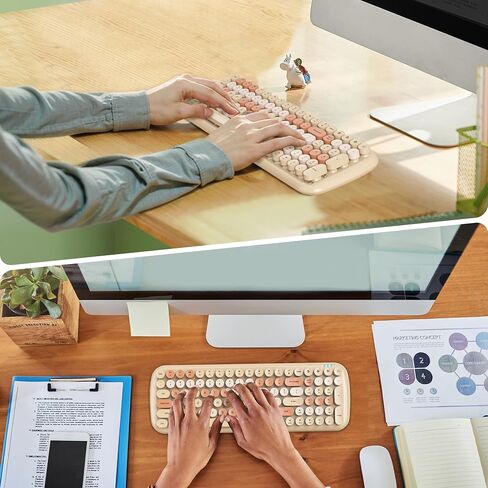 Wireless Bluetooth Typewriter Keyboard, 100 Keys Retro Round Keycap Colorful Mechanical Feel Membrane Office Candy Green Keyboard, for PC/Mac/Laptop/Tablet/Computer Windows (Forest Green) in Saudi Arabia