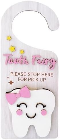 Wooden Tooth Fairy Door Hanger Tooth Fairy Box Tooth Fairy Under Pillow Pouch for Lost Teeth Kids Girl Milk Teeth Encourage Gift, pink in Saudi Arabia