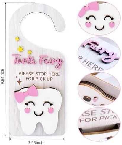 Wooden Tooth Fairy Door Hanger Tooth Fairy Box Tooth Fairy Under Pillow Pouch for Lost Teeth Kids Girl Milk Teeth Encourage Gift, pink in Saudi Arabia