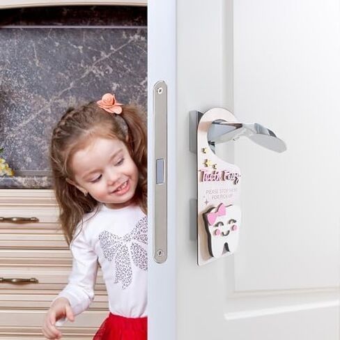 Wooden Tooth Fairy Door Hanger Tooth Fairy Box Tooth Fairy Under Pillow Pouch for Lost Teeth Kids Girl Milk Teeth Encourage Gift, pink in Saudi Arabia