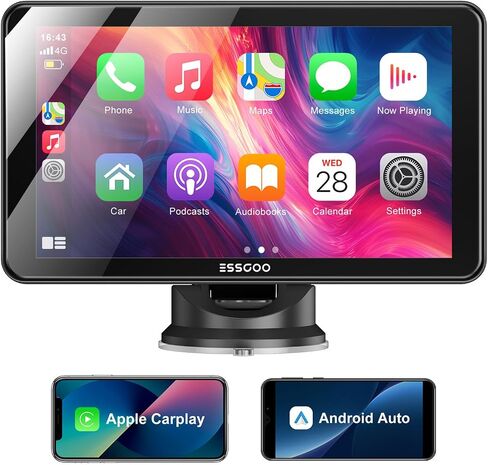 A-pple Carplay & Android Auto، شاشة Carplay مقاس 7 بوصات للسيارة مع تحكم صوتي مساعد Siri & G-oogle حساس للضوء، وصلة مرآة، بلوتوث، مناسبة لنماذج مختلفة in Saudi Arabia