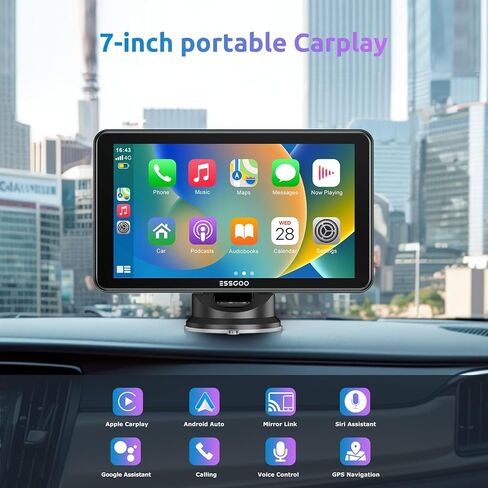 A-pple Carplay & Android Auto، شاشة Carplay مقاس 7 بوصات للسيارة مع تحكم صوتي مساعد Siri & G-oogle حساس للضوء، وصلة مرآة، بلوتوث، مناسبة لنماذج مختلفة in Saudi Arabia