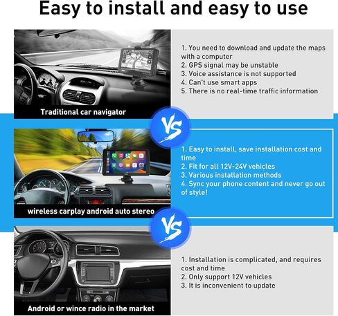 A-pple Carplay & Android Auto، شاشة Carplay مقاس 7 بوصات للسيارة مع تحكم صوتي مساعد Siri & G-oogle حساس للضوء، وصلة مرآة، بلوتوث، مناسبة لنماذج مختلفة in Saudi Arabia