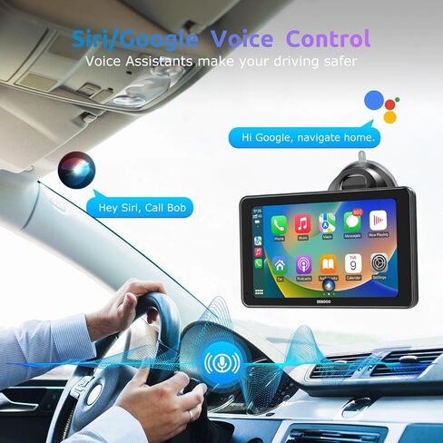 A-pple Carplay & Android Auto، شاشة Carplay مقاس 7 بوصات للسيارة مع تحكم صوتي مساعد Siri & G-oogle حساس للضوء، وصلة مرآة، بلوتوث، مناسبة لنماذج مختلفة in Saudi Arabia