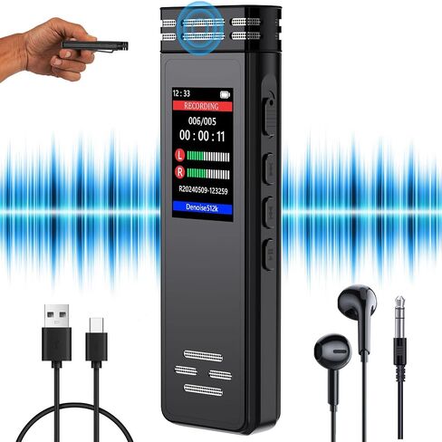 64GB Digital Voice Activated Recorder for Lectures Meetings, 4608 Hours Audio Recording Device with Playback & Port USB C, Dual MIC Tape Recorder Device for Lecture A-B Repeat, MP3 Player, Password in Saudi Arabia