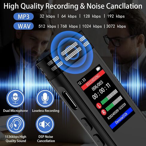 64GB Digital Voice Activated Recorder for Lectures Meetings, 4608 Hours Audio Recording Device with Playback & Port USB C, Dual MIC Tape Recorder Device for Lecture A-B Repeat, MP3 Player, Password in Saudi Arabia