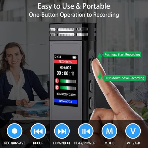 64GB Digital Voice Activated Recorder for Lectures Meetings, 4608 Hours Audio Recording Device with Playback & Port USB C, Dual MIC Tape Recorder Device for Lecture A-B Repeat, MP3 Player, Password in Saudi Arabia