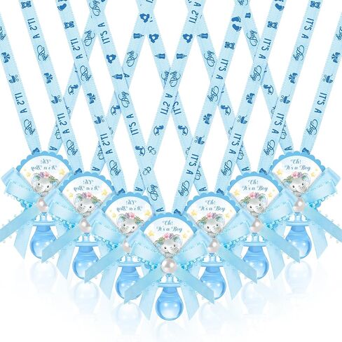 36 Pcs Baby Shower Pacifiers Necklace Girls Boys Elephant Acrylic Gender Reveal Baby Pacifiers for Baby Shower with Tags Decoration for Guests Gender Reveal Party Favors(Blue, Boy) in Kuwait