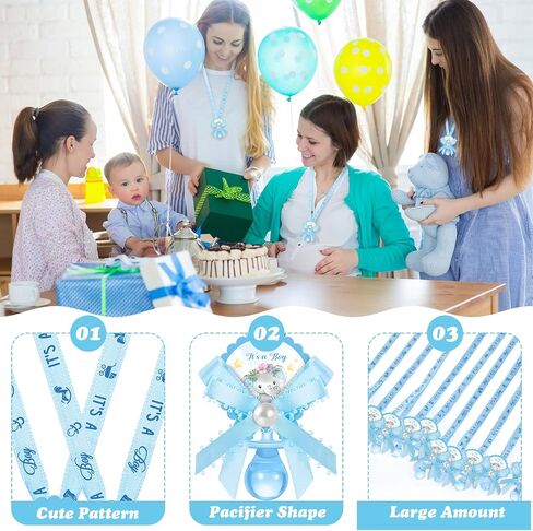 36 Pcs Baby Shower Pacifiers Necklace Girls Boys Elephant Acrylic Gender Reveal Baby Pacifiers for Baby Shower with Tags Decoration for Guests Gender Reveal Party Favors(Blue, Boy) in Kuwait