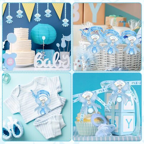 36 Pcs Baby Shower Pacifiers Necklace Girls Boys Elephant Acrylic Gender Reveal Baby Pacifiers for Baby Shower with Tags Decoration for Guests Gender Reveal Party Favors(Blue, Boy) in Kuwait