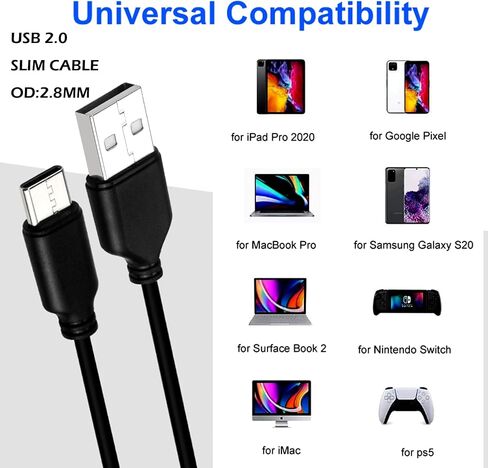 كابل USB C نحيف إلى USB A بطول 30 قدم، كابل USB2.0 طويل USB A إلى النوع C كابل شحن طويل للشحن السريع لأجهزة PS5 ولوحة المفاتيح والماوس والمزيد! قطر السلك 2.8 ملم in Kuwait
