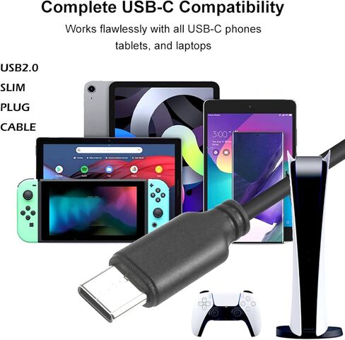 كابل USB C نحيف إلى USB A بطول 30 قدم، كابل USB2.0 طويل USB A إلى النوع C كابل شحن طويل للشحن السريع لأجهزة PS5 ولوحة المفاتيح والماوس والمزيد! قطر السلك 2.8 ملم in Kuwait