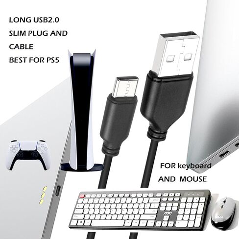 كابل USB C نحيف إلى USB A بطول 30 قدم، كابل USB2.0 طويل USB A إلى النوع C كابل شحن طويل للشحن السريع لأجهزة PS5 ولوحة المفاتيح والماوس والمزيد! قطر السلك 2.8 ملم in Kuwait