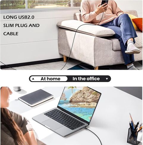 كابل USB C نحيف إلى USB A بطول 30 قدم، كابل USB2.0 طويل USB A إلى النوع C كابل شحن طويل للشحن السريع لأجهزة PS5 ولوحة المفاتيح والماوس والمزيد! قطر السلك 2.8 ملم in Kuwait