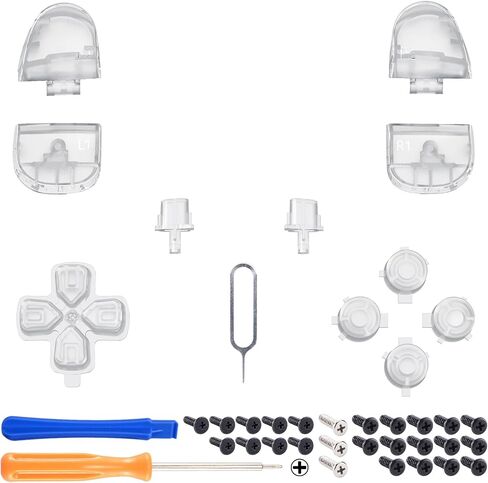 eXtremeRate Replacement D-pad R1 L1 R2 L2 Triggers Share Options Face Buttons, Clear Full Set Buttons Compatible with ps5 Controller BDM-030 BDM-040 BDM-050 - Controller NOT Included in Saudi Arabia