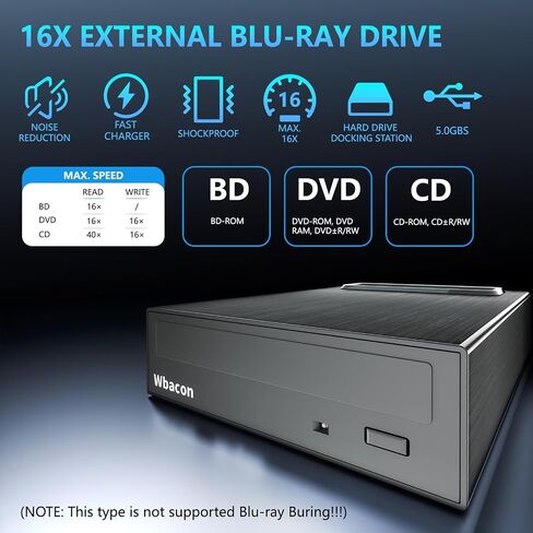 4 in 1 External Blu-ray Drive, 16X Read Speed with Hard Drive Docking Station, USB 3.0 Type C External Blu Ray DVD Drive Burner, for PC Compatible with Windows XP/7/8/10/11 Mac Laptop Desktop in Saudi Arabia