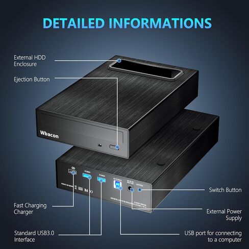 4 in 1 External Blu-ray Drive, 16X Read Speed with Hard Drive Docking Station, USB 3.0 Type C External Blu Ray DVD Drive Burner, for PC Compatible with Windows XP/7/8/10/11 Mac Laptop Desktop in Saudi Arabia
