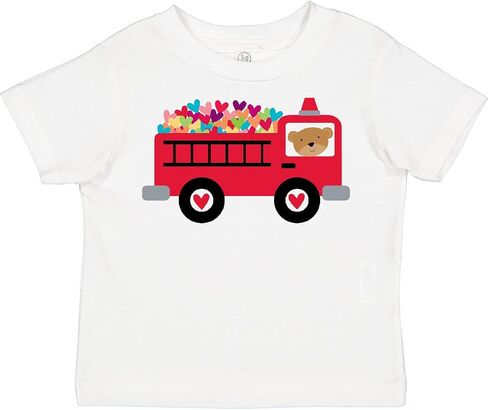 inktastic Valentine Fire Truck Heart Bear Toddler T-Shirt in Kuwait
