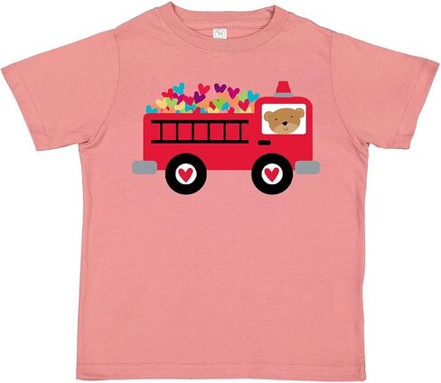 inktastic Valentine Fire Truck Heart Bear Toddler T-Shirt in Kuwait