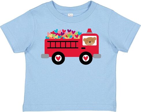 inktastic Valentine Fire Truck Heart Bear Toddler T-Shirt in Kuwait