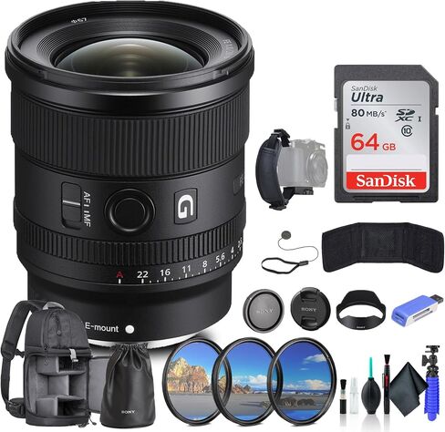 Sony FE 20mm f/1.8 G Lens SEL20F18G, 64GB Memory Card, Filter Kit, Backpack, Card Reader, Flex Tripod, Memory Card Wallet, Cap Keeper, Cleaning Kit, Hand Strap in Saudi Arabia