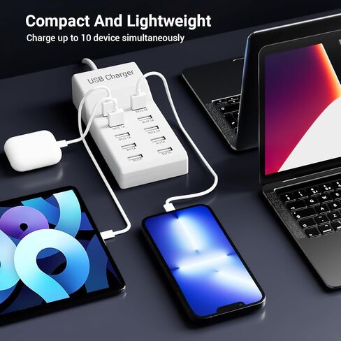 USB Charging Station, 50W10A 10-Port USB Charger Block, Multi USB Charging Station,USB Power Strip iPhone/iPad/Samsung Galaxy Note Tablet Android Smartphone Multi-Function Device,Charging(BIack) in Saudi Arabia