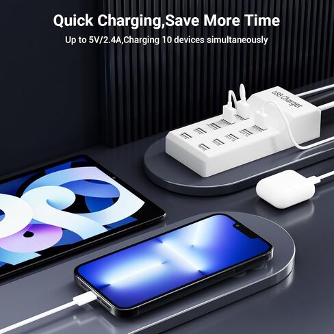 USB Charging Station, 50W10A 10-Port USB Charger Block, Multi USB Charging Station,USB Power Strip iPhone/iPad/Samsung Galaxy Note Tablet Android Smartphone Multi-Function Device,Charging(BIack) in Saudi Arabia