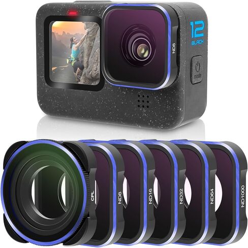 مجموعة مرشح FPVERA ND لـ GoPro Hero 12 11 10 9 أسود، 6 عبوات CPL ND8، ND16، ND32، ND64، ND1000 مجموعة مرشح عدسات الكاميرا المستقطبة مع إطار من سبائك الألومنيوم وزجاج بصري HD AGC مطلي بـ 18 طبقة in Kuwait