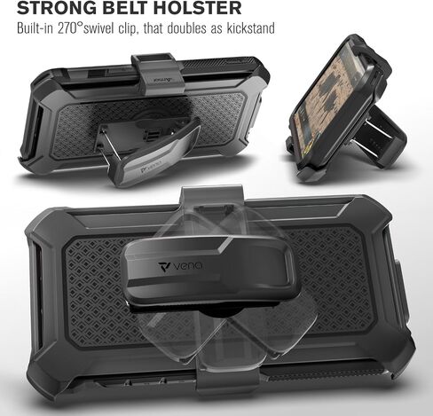VENA vArmor Rugged Case for Apple iPhone 15 (6.1"), (Military Grade Drop Protection/Armor) Magsafe Compatible and Heavy Duty Holster Belt Clip Cover with KickStand - Graphite Gray/Black in Saudi Arabia