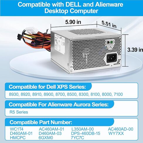 ترقية HU460AM-01 460W مزود الطاقة AC460AM-01 DPS-460DB-15 WY7XX WC1T4 D460AM-03 L350AM-00 متوافق مع Dell XPS 8930 8920 8910 8900 8700 8300 8100 Alien-Ware Aurora R5 in Kuwait