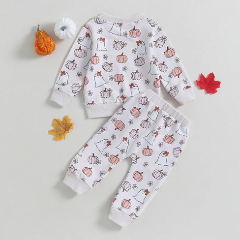 Dcohmch Baby Girl Halloween Outfit Long Sleeve Pumpkin Floral Sweatshirt Pants Set Newborn Infant Baby Fall Clothes in Kuwait