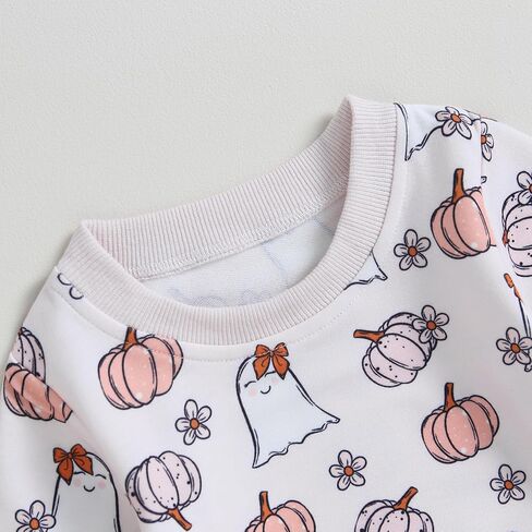 Dcohmch Baby Girl Halloween Outfit Long Sleeve Pumpkin Floral Sweatshirt Pants Set Newborn Infant Baby Fall Clothes in Kuwait