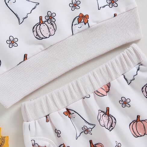 Dcohmch Baby Girl Halloween Outfit Long Sleeve Pumpkin Floral Sweatshirt Pants Set Newborn Infant Baby Fall Clothes in Kuwait