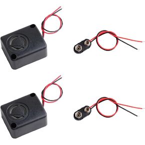 2PCS DC 12V 110dB High-Decibel Buzzer Electronic Black Mini Square Alarm Siren Insurance Safes Anti-Theft+2PCS 9V Battery Clip