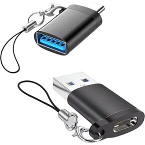 OTG and USB, USB to USB C Adapter 2 Packs, 3.0 USB A Male to USB C Famale and 3.0 USB C Male to USB A Famale, Adapter with Charging+Data Tranfer+OTG, Black