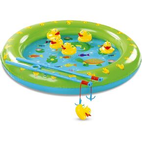Bundaloo Duck Fishing Game Contest - Fun Carnival Game and Outdoor Party Toy for Kids - Inflatable Pond, 2 Rope Fishing Poles With Hooks, 6 Floating Ducks