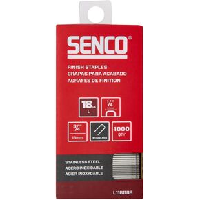 SENCO L11BGBR 3/4" 18 Gauge 1/4" Crown Finish Staples, Stainless Steel Finish 1,000 Count Pack
