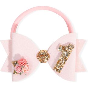Birthday Girl bow for Baby Girls - 1st Birthday Pink Bow Headdress,Gold Glitter Birthday Bow Headband Flowers,Photo Props in Saudi Arabia