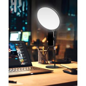 Desk Light for Zoom Meeting, 10'' Zoom Lighting for Video Recording, Full Screen Ring Light with Stand, LED Video Conference Light for Live Streaming, 3 Colors & Dimmable Video Light - Black