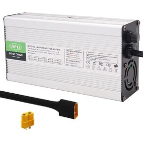 84V 4A Lithium Charger with Cooling Fan Silver Aluminum Case Safe and Durable Used for 20S 72V Lithium Battery Smart Charger DC Output XT60 Male Connector
