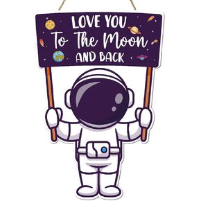 Astronaut Theme Room Decor,Space Themed Bedroom Decor for Boys Bedroom,Space Decor for Boys Room Nursery Playroom,Astronaut Theme Wooden Hanging Sign