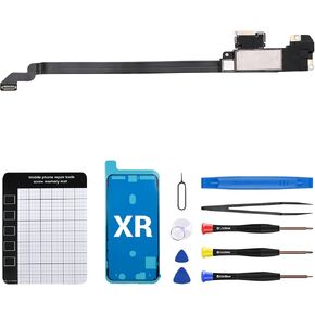 for iPhone Xr Ear Speaker Replacement OEM Repair Kit iPhoneXr New Front Earpiece Module with Ambient Light Sensor Flex Cable Connector Proximity Sensor Fix Tools Kit A1984 A2105 A2106 A2108