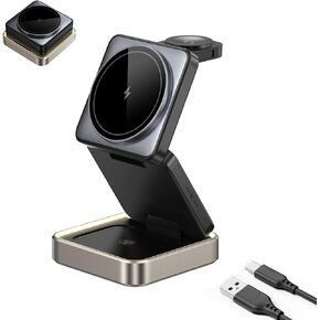 3 in 1 Wireless Charging Station for Apple,Portable Magnetic Wireless Charger Stand for iPhone 15/14/13 Series,Apple Watch S1-9/Ultra,AirPods Black