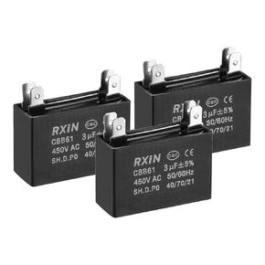 YOKIVE 3 Pcs CBB61 Run Capacitor, 450V AC 3uF 50/60Hz Double Insert Run Round Capacitor, Low Loss, Great for Washing Machines Motor (Black)
