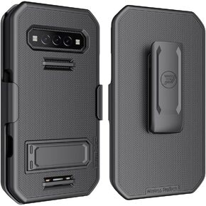 مجموعة الحافظة والحافظة المتوافقة مع Kyocera DuraForce PRO 3 (E7200)، وحقيبة الحماية وحافظة مشبك الحزام مع مسند (أسود)