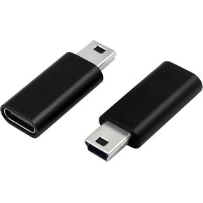 Duttek USB C to Mini USB Adapter 2 Pack, Mini USB to USB C, 480Mbps Type USB C Female to Mini USB Male Convert Connector Adapter Support Charge & Data Sync for Digital Camera, MP3 Players ect Black