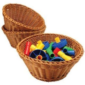Constructive Playthings Round Plastic Brown Woven Baskets, Set of 3
