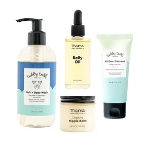 Tubby Todd New Baby & Mom Sensitive Skincare Kit - The Mama + Baby Gift Set - Baby Shampoo and Body Wash, All Over Ointment, Belly Oil & Nipple Balm - Standard Size Fragrance-Free